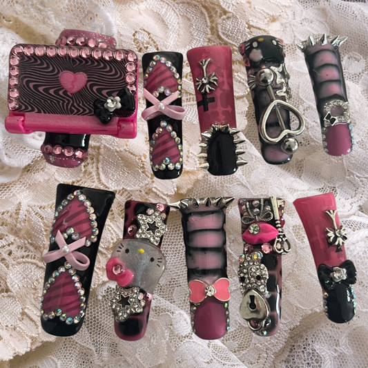 Cyberpunk Kitty emo press-on nails