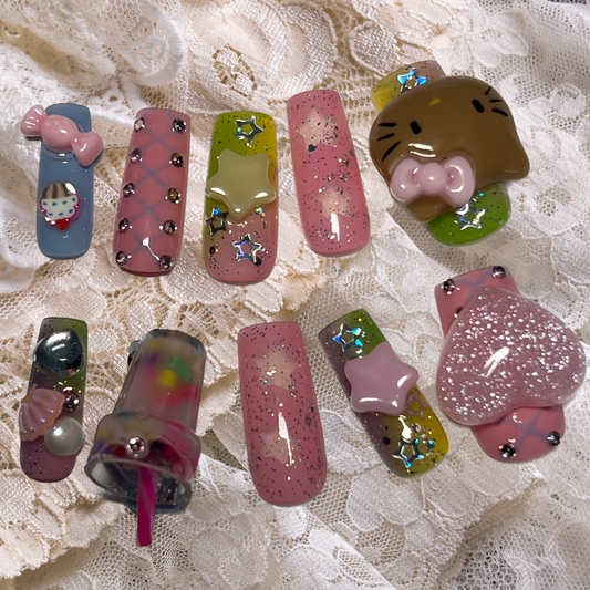 Bubble tea holiday press-on nails
